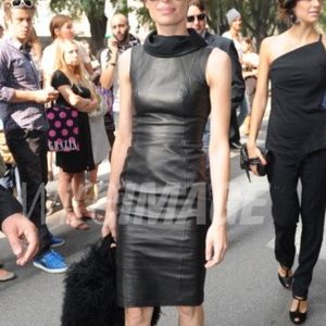 Emporio Armani Lamb leather full back zip dress dark brown